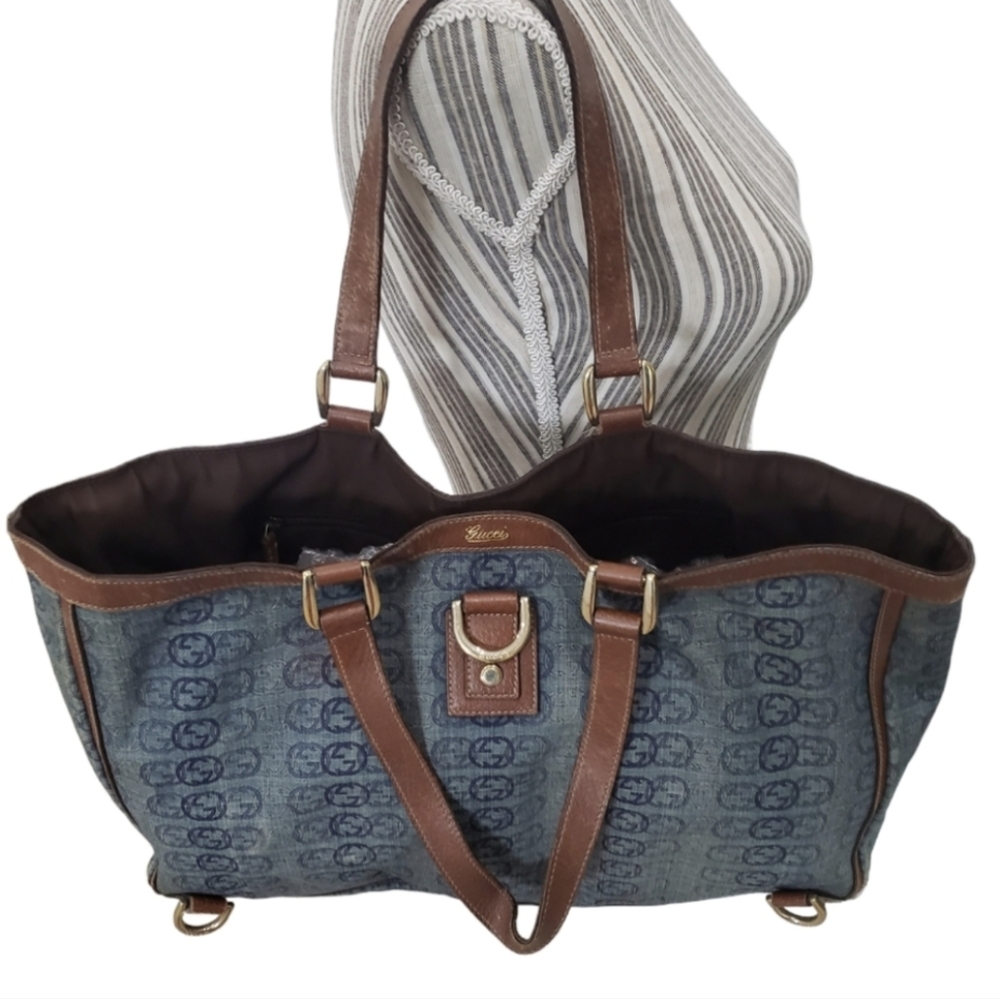 Gucci RARE Denim Abbey Blue and Brown Tote Bag COA - Picture 7 of 17